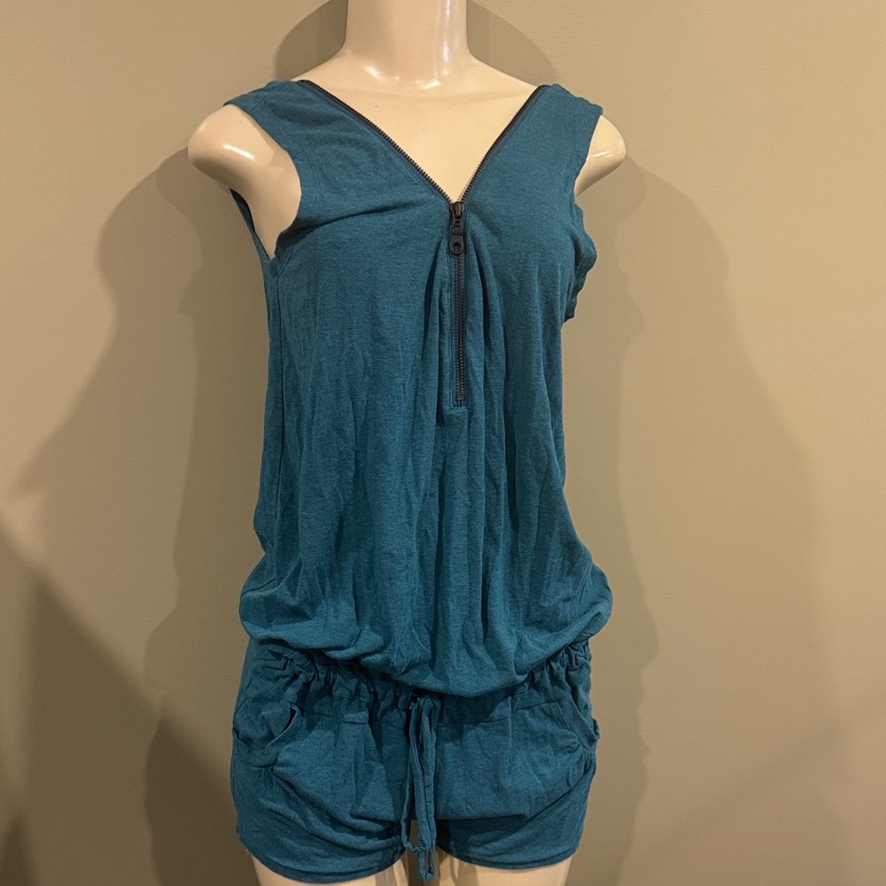 Sleeveless Teal Zip-Front Romper nomads hemp wear